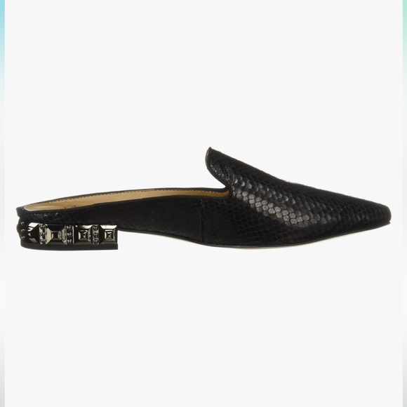 FRANCO SARTO SAMANTA TEXTURED LEATHER MULES EMBELLISHED HEELS SIZE 9 BLACK - Picture 1 of 11
